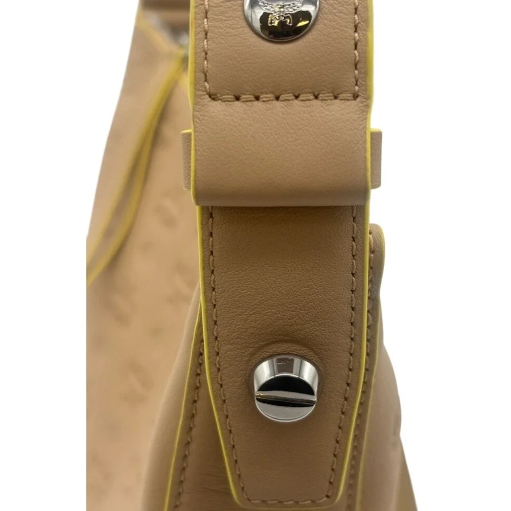 Authentic MCM Klara Monogram Embossed Leather Hobo Shoulder Bag‎ Beige Yellow